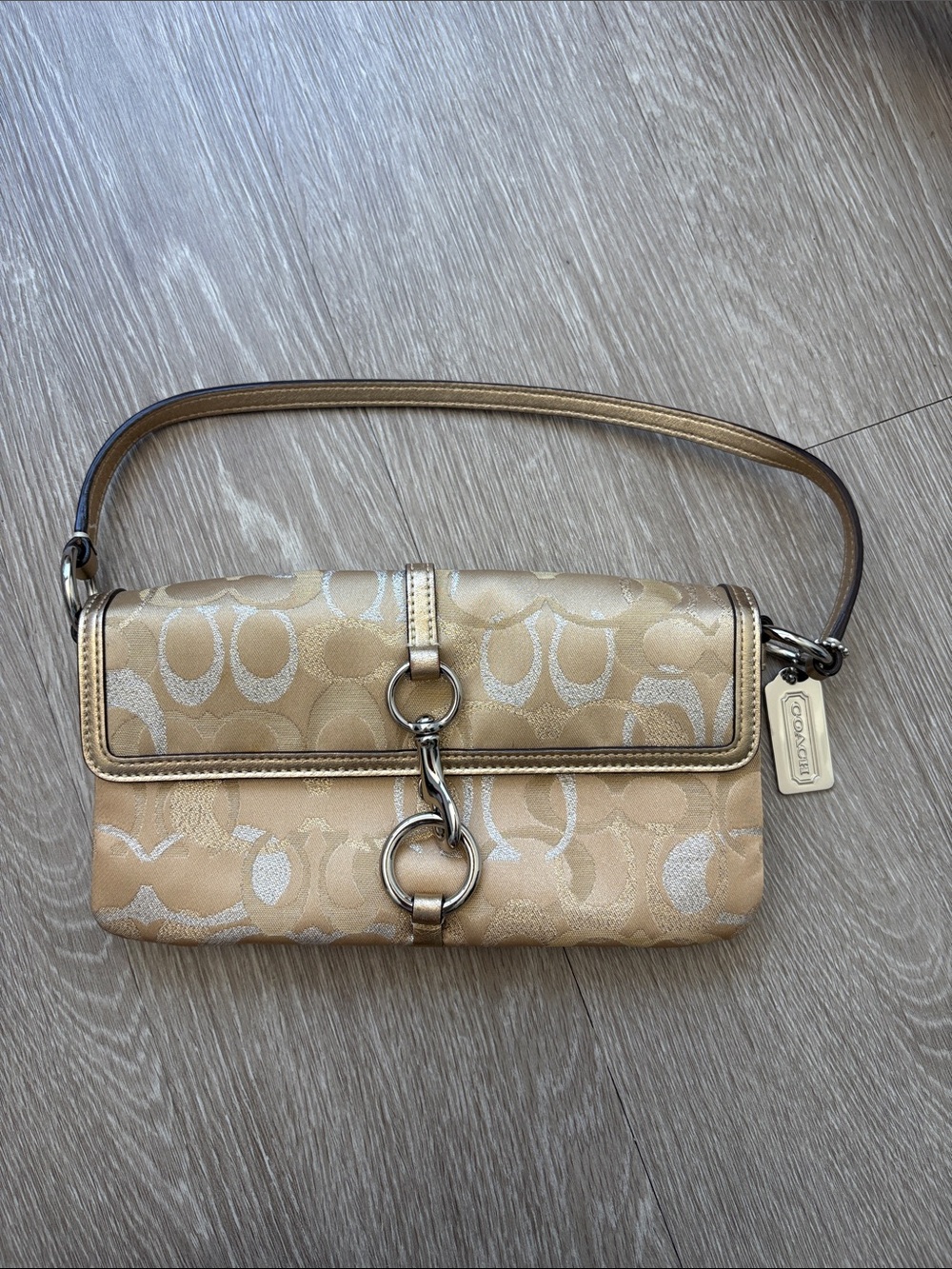 Coach Gold and Cream Signature Optic Shoulder Bag